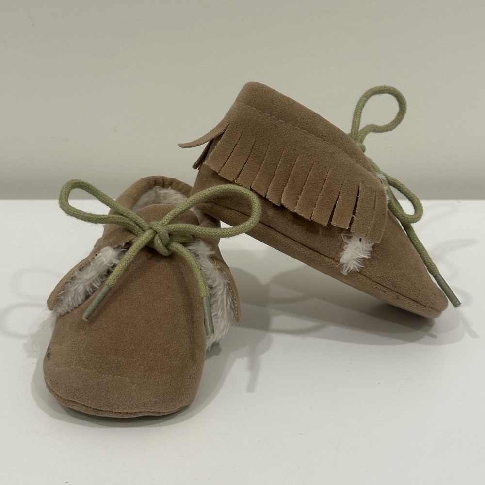 Light Brown Boy Girl Faux Fur Suede Leather Moccasins Neutral Moccasins Fur Baby